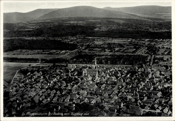 Postcard Muggensturm in Baden, aerial photograph