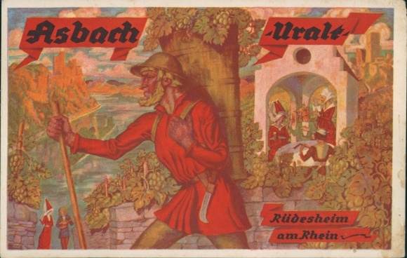 Artist PC Asbach Uralt, advertisement, Rüdesheim am Rhein
