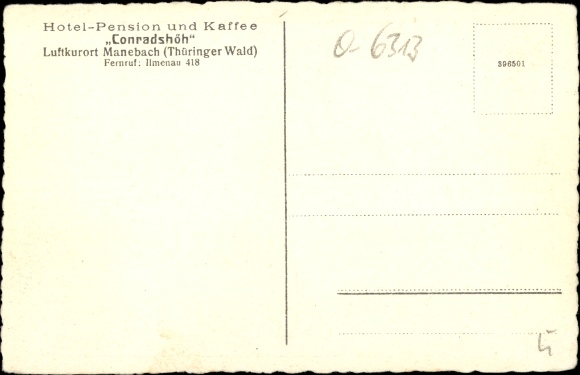 Postcard Manebach Thür., Hotel Pension Conradshöhe