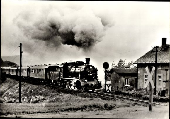 Ansichtkaart Deutsche Bahn, stoomlocomotief serie 38.2-3, 100 jaar Stollberg St. Egidien 1979