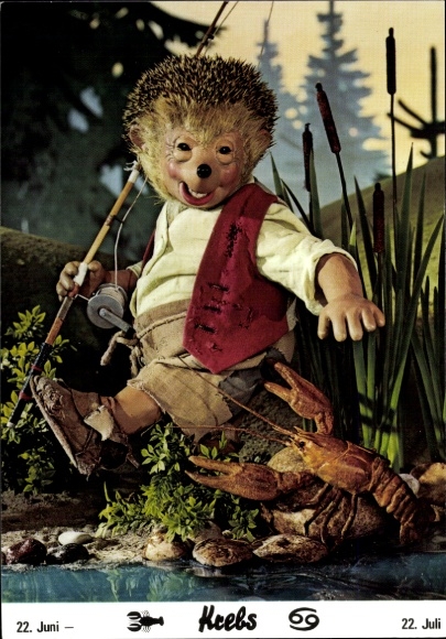 Postcard Mecki the Hedgehog, Zodiac sign Cancer, Cancer, 22 June to 22 July, Angel