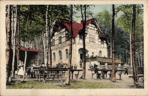 Ak Ehrenfriedersdorf im Erzgebirge, Restaurant zur Jagdfchänke, Buchenwald, schattige Veranda, ro