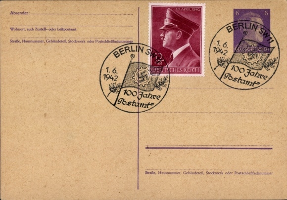 Ganzsachen Ak III. Reich, Propagandastempel, 100 Jahre Postamt