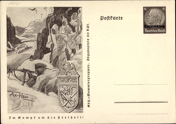 Postal stationery artist PC Axster Heudtlass, In the fight for freedom, Narvik, mountain troops in Norway