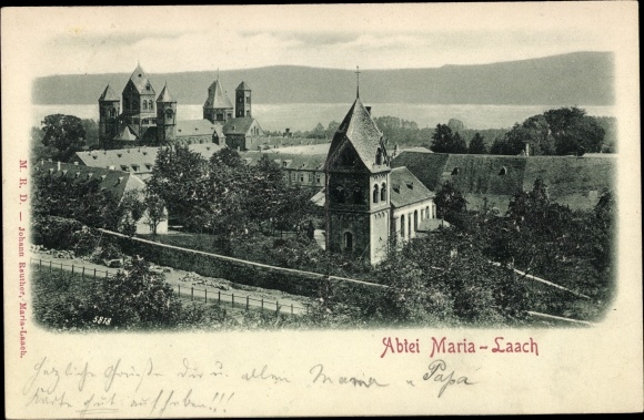 Relief Postcard Glees in the Eifel, Kloster Maria Laach am Laacher See