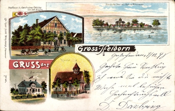 Chromo-Litho Großenheidorn Wunstorf Lower Saxony, Inn of the German Empire, train station, church