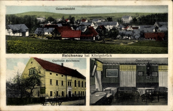 Postcard Reichenau in the Ore Mountains, general view, Reichenau, Reichenau Inn, guest rooms