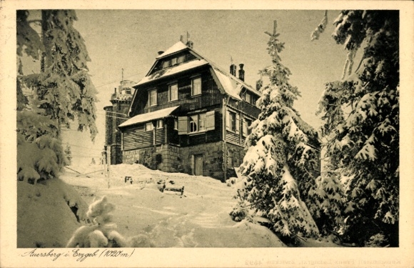 Postcard Wildenthal Eibenstock Erzgebirge, accommodation house on the Auersberg, winter