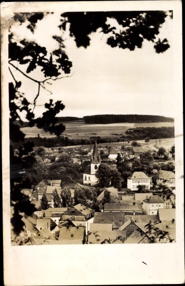 Postcard Rhaunen in Rhineland-Palatinate, view from the Wartenberg to the Evangelical Church