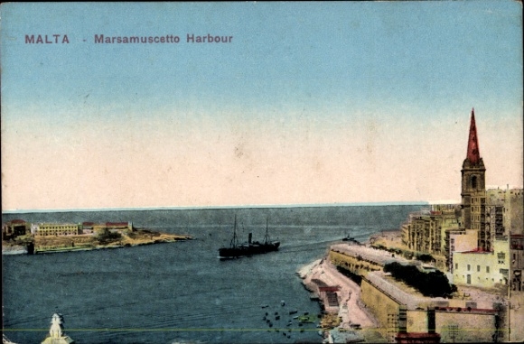 Postcard Valletta Malta, Marsamxett Harbour, Marsamuscetto, harbor