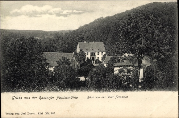 Postcard Rastorf Schleswig Holstein, paper mill, Villa Fernsicht