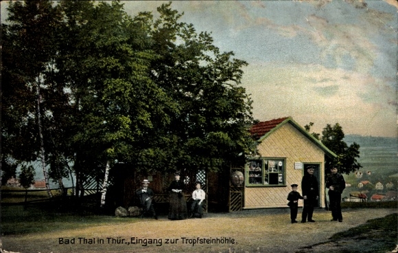 Postcard Bad Thal Ruhla, entrance to the stalactite cave