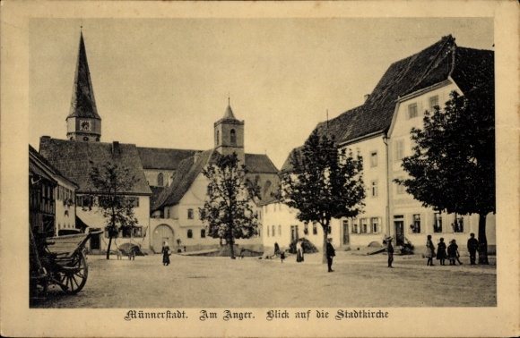 Postcard Münnerstadt in Lower Franconia Bavaria, Am Anger, town church