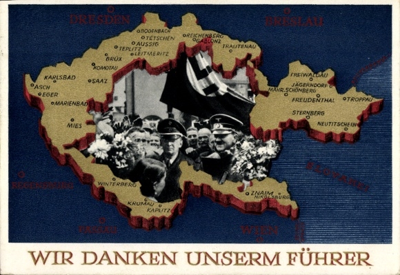 Postal stationery Postcard We thank our Führer, Sudetenland, Bohemia, Moravia, Hitler