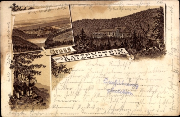 Litho Katzenstein Osterode am Harz, Panorama, Hotel Katzenstein, Zwerge