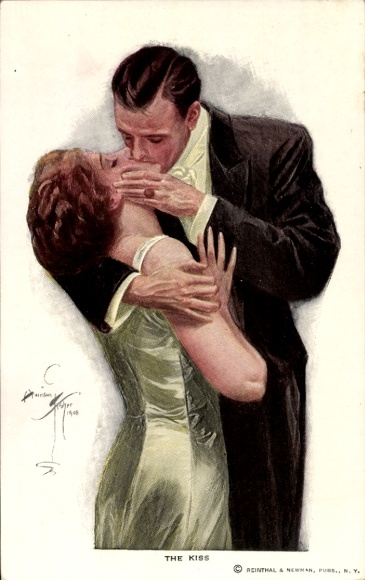 Artist Postcard Fisher, Harrison, The Kiss, Lovers kissing