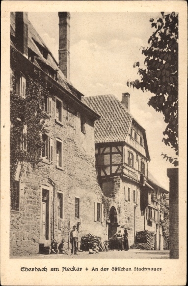 Postcard Eberbach am Neckar Odenwald Baden, on the eastern city wall