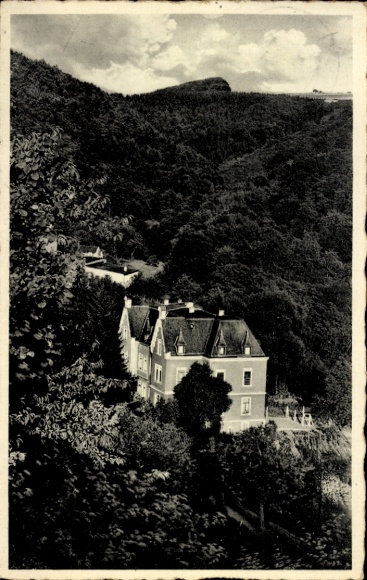 KP Vallendar am Rhein, Haus Marienfried, Vallendar a. Rh., otoczony drzewami i wzgórzami