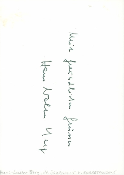 Photo journalist Hans Walter Berg, portrait with pipe, autograph