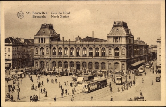 Postcard Brussels, Gare du Nord, tram at Nordbahnhof
