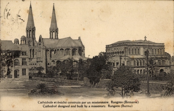 Ak Rangun Rangoon Myanmar, Kathedrale und Bischofssitz, Gotische Architektur, Rangoon (Birmanie)