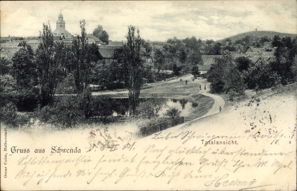 Postcard Schwenda Südharz, total view of the village