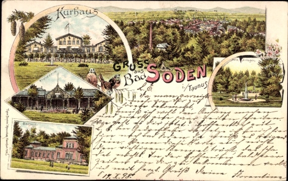 Postcard Bad Soden am Taunus Hesse, Kurhaus, Taunus, views