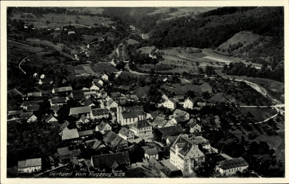 Postcard Gurtweil Waldshut Tiengen am Hochrhein, aerial view of rural surroundings, small houses