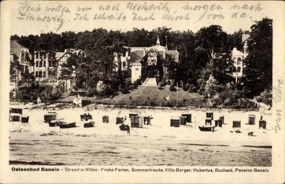 Postcard Ostseebad Bansin on Usedom, beach, Villa Frohe Ferien, Berger, Hubertus, summer joy, Bucheck
