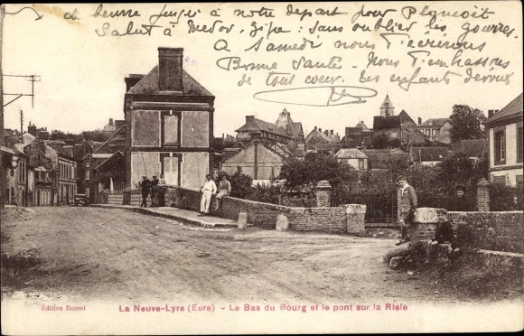 Postcard La Neuve Lyre Eure, Bas du Bourg and Bridge over the Risle