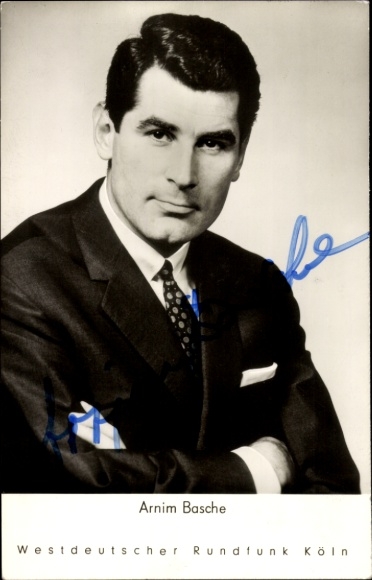 Postcard sports journalist and presenter Armin Basche, portrait, autograph