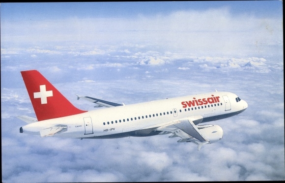 Postcard Swiss passenger aircraft, Swissair Airbus A 319, HB-IPV