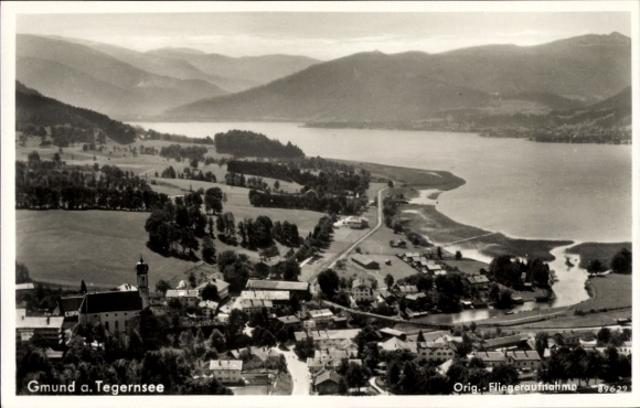 Postcard Gmund am Tegernsee Upper Bavaria, landscape, Tegernsee, aerial photography, church, building, nature
