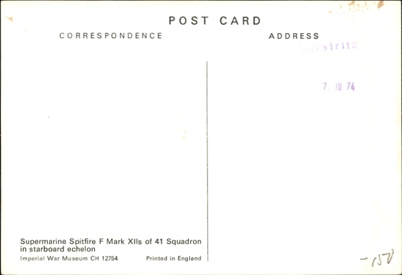 Postcard British Fighter Aircraft, Supermarine Spitfire F Mark XII, 41 Squadron, EB-B, EB-D, EB-H