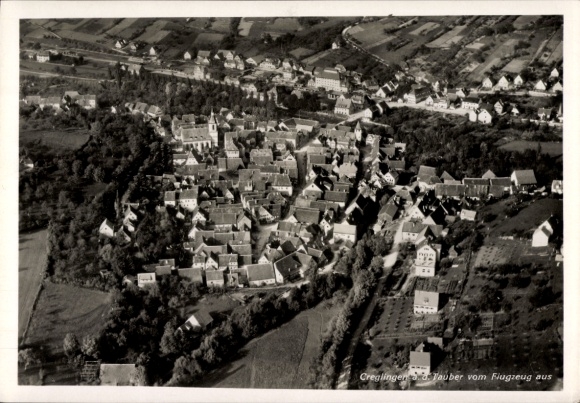 Postcard Creglingen an der Tauber, aerial photograph
