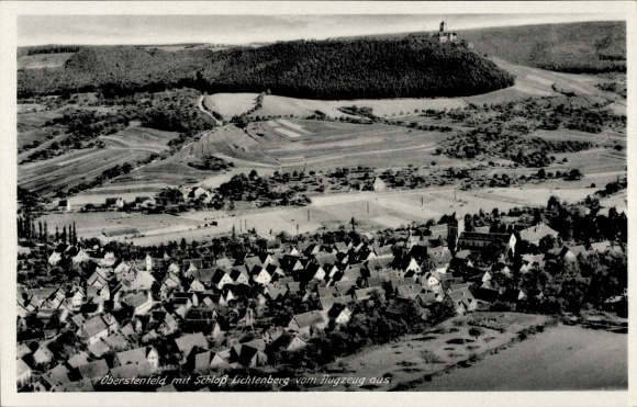 Postcard Oberstenfeld in Baden Württemberg, aerial photograph, Lichtenberg Castle