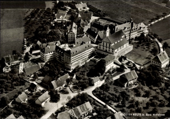 Postcard Bad Waldsee in Upper Swabia Württemberg, aerial photograph, Reute Monastery