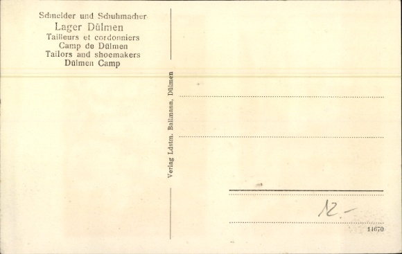 Postcard Dülmen in Münsterland Westphalia, prisoner of war camp, tailor, shoemaker