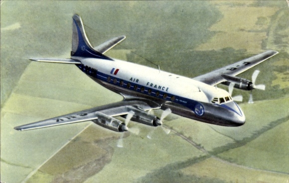 Postcard French passenger aircraft, Air France, Vickers Viscount