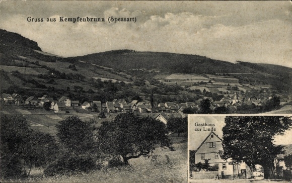 Ak Kempfenbrunn Flörsbachtal im Spessart, Gesamtansicht, Gasthaus zur Linde
