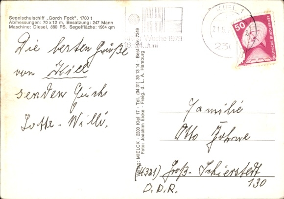 Postcard sailing training ship Gorch Fock, Federal Navy