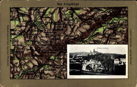 Maps Postcard Schwarzenberg in the Ore Mountains Saxony, general view