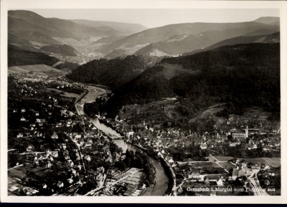 Ak Gernsbach im Murgtal Schwarzwald, Fliegeraufnahme