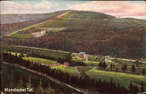 Artist Postcard Manebach Ilmenau Thuringia, view of the Manebach valley