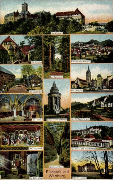 Postcard Lutherstadt Eisenach in Thuringia, Various views of Wartburg, The Wartburg, The Dur