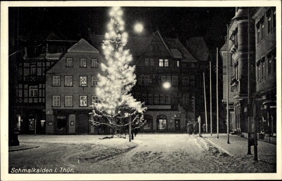 Picture of Schmalkalden in the Thuringian Forest, Christmas tree, snow, historic buildings, night scene...