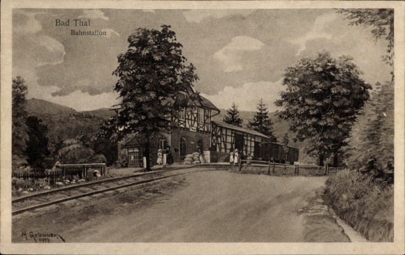 Artist Postcard Gebauer, Max, Thal Ruhla in the Wartburgkreis Thuringia, train station, railway line