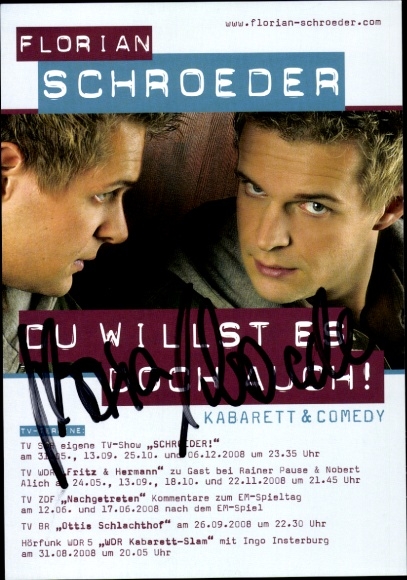 Postcard Comedian Florian Schroeder, Portrait, Autograph