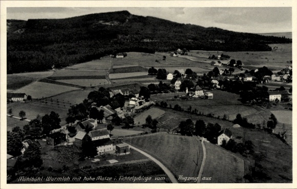 Postcard Mühlbühl Nagel in the Fichtelgebirge Upper Franconia, Wurmloh, Hohe Matze, aerial photograph