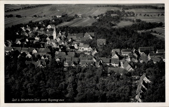 Ak Zell Esslingen am Neckar, Luftaufnahme, Stadtansicht, Kirchen, Dächer, Felder